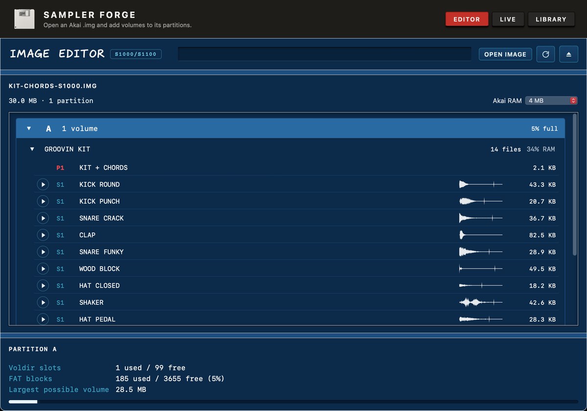 Sampler Forge editor screen