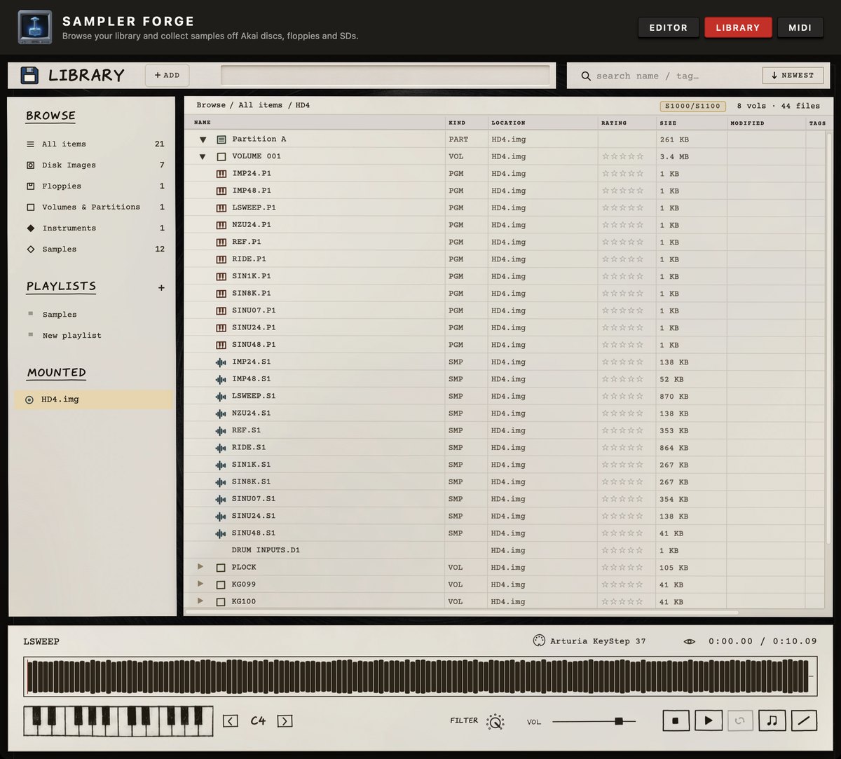Sampler Forge library screen